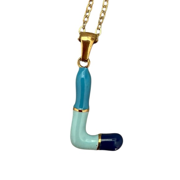 NWOT Anthropologie Gold and Blue “L” Pendant Necklace 16” - Picture 1 of 3